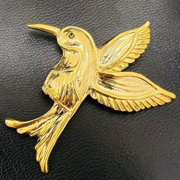 Vintage AAI Signed Gold Tone Textured Hummingbird Brooch 4095 - Picture 5 of 13